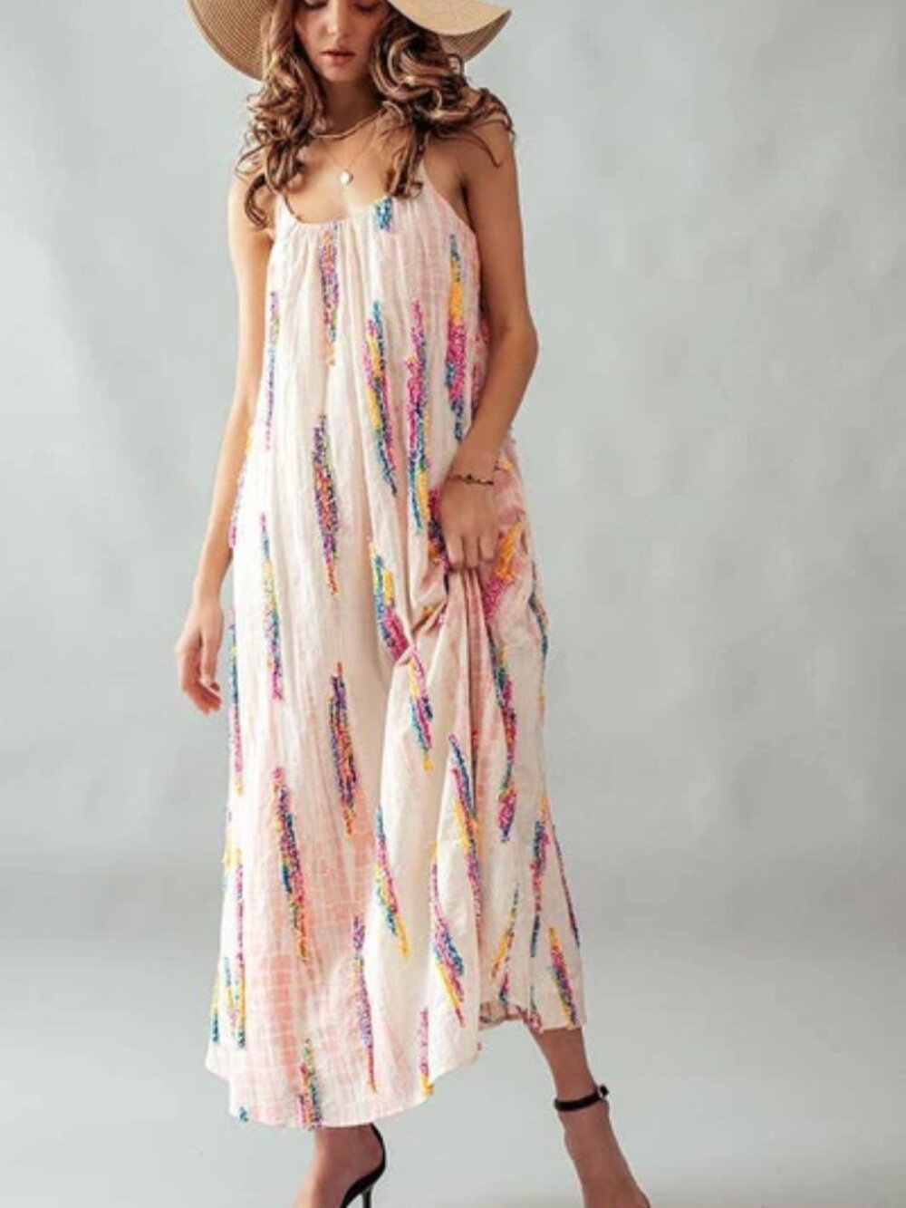 URBAN DAIZY Multicolor Tie-Dye Embroidered Cami Maxi Dress - Picture 9 of 16